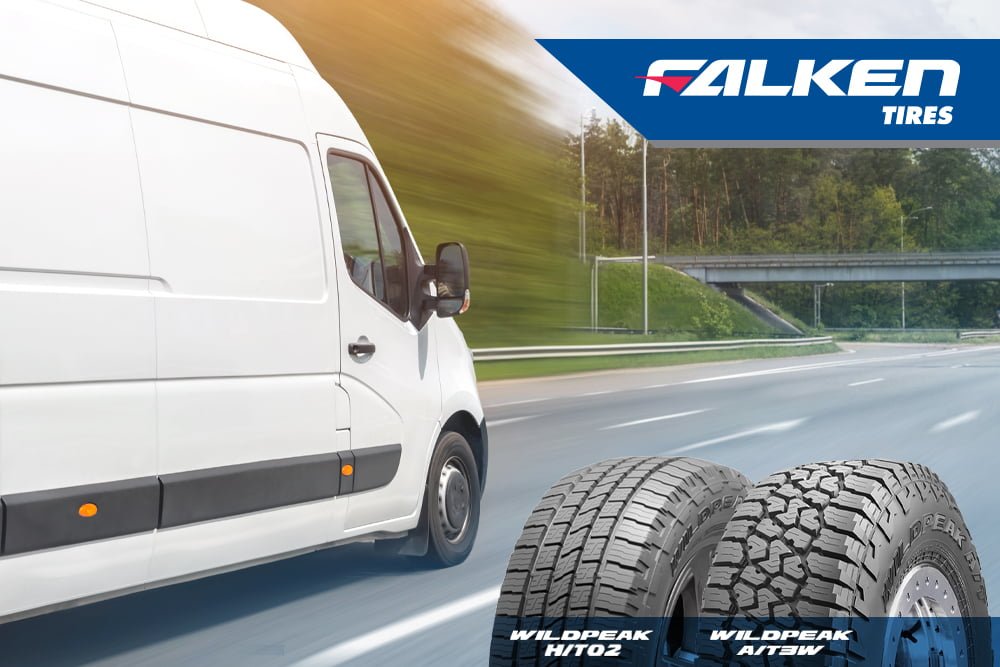 Vista de los neumáticos Wildpeak H/T02 y los Wildpeak A/T3W Falken Wildpeak Tires para furgonetas
