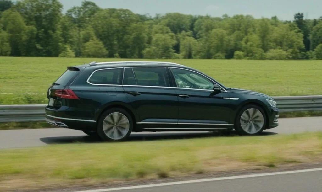 Vista de auto VW Passat desplazandose - en prueba neumáticos all season
