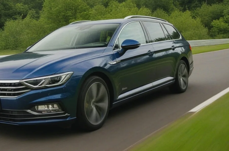 Vista de auto VW Passat desplazandose - en prueba neumáticos all season