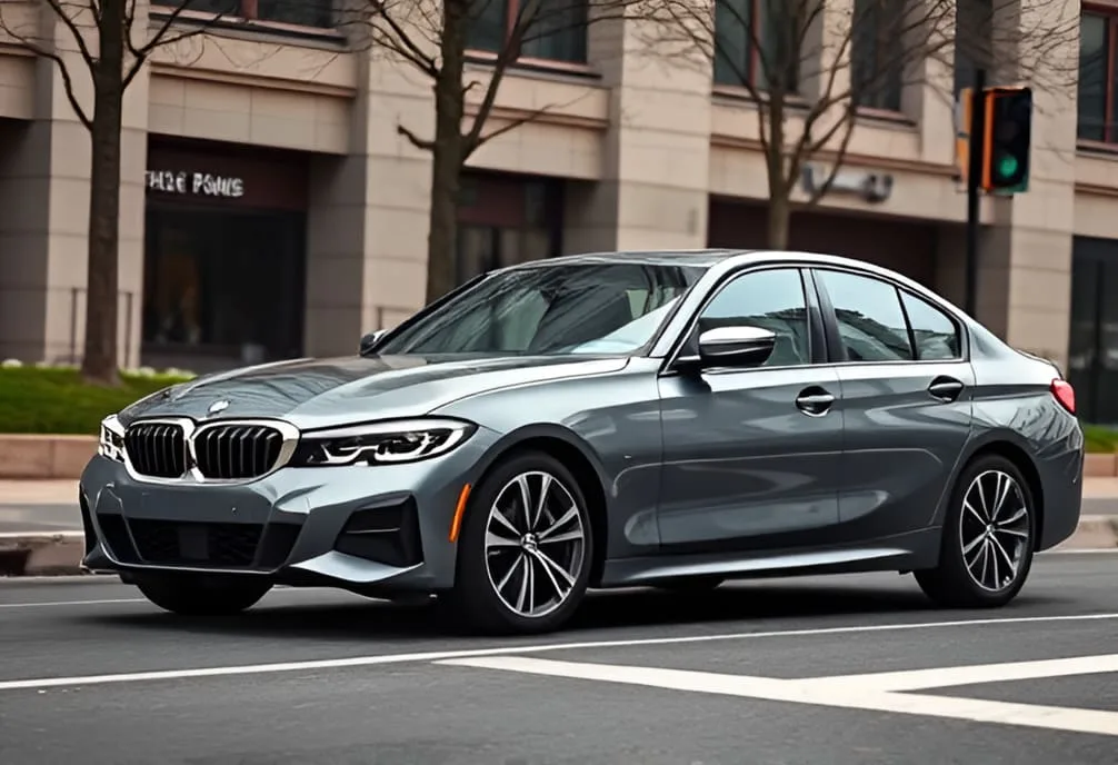 Vista de un coche berlina en una calle urbana