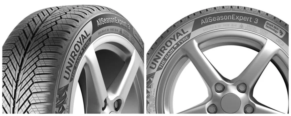 Vista de frente y lateral del nuevo Nuevo neumatico Uniroyal AllSeasonExpert 3