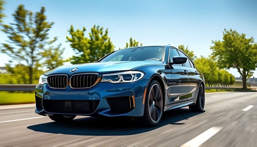 Vista de berlina en carretera cerca de una pequeña ciudad - Articulo relacionado: Comparativa de neumaticos Hankook Ventus Prime 4 vs Firestone Roadhawk 2