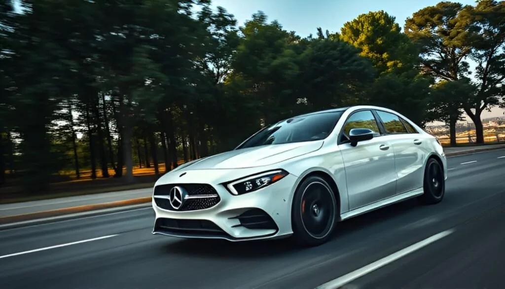 Vista de vehiculo Mercedes en movimiento