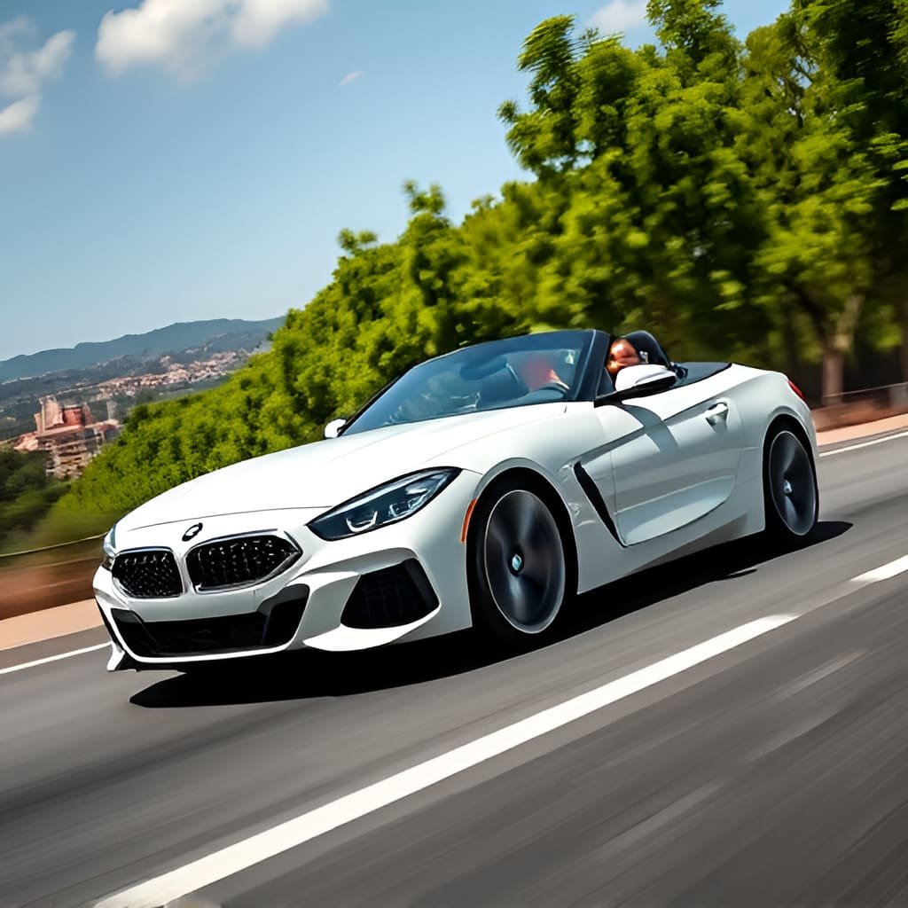 Coche deportivo BMW rodando en carretera. Articulo relacionado - Comparativa de neumáticos Michelin CrossClimate 3 vs Continental AllSeasonContact 2: Comparativa