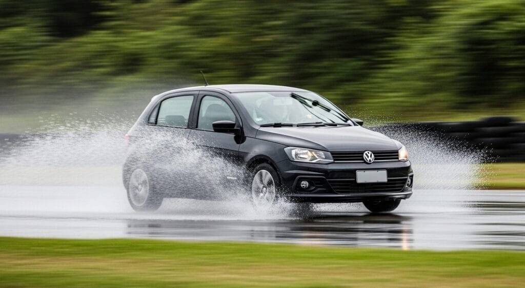 Volkswagen Golf en pista de pruebas en mojado - Articulo: Los mejores neumáticos all season en frenada - y más seguros